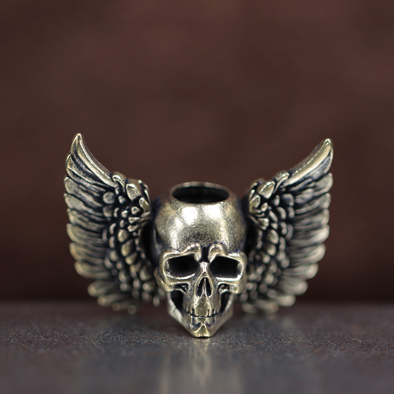 Paracord Survival Bracelet - Winged Skull Brass Knife Beads EDC