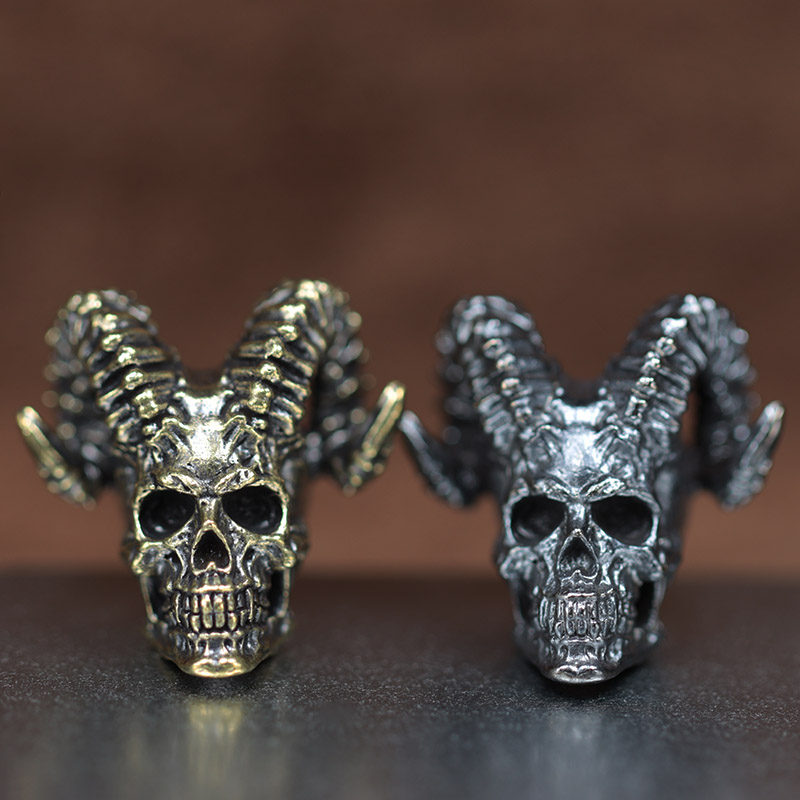 Paracord Survival Bracelet - Goat Horn Skull Head Brass Knife