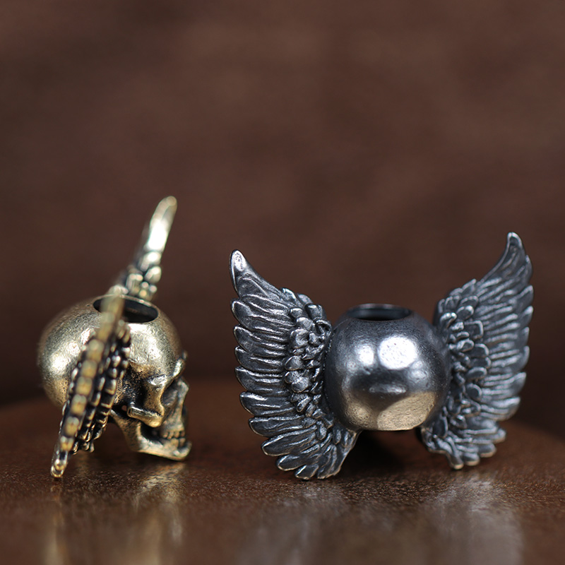 Winged Skull Brass Knife Beads - Paracord Survival Bracelet review and price